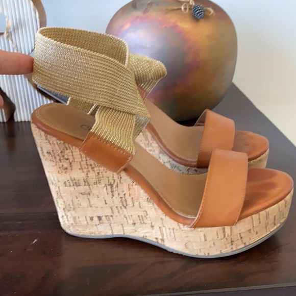 Cathy Jean Shoes - Cathy Jean - Brown Gold Strap Wedge